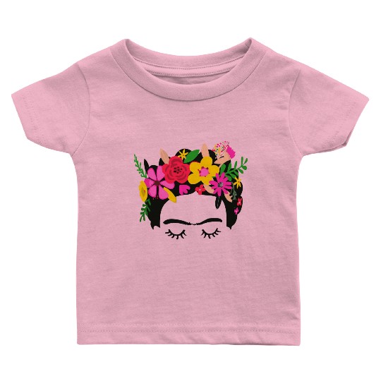 Frida Kahlo Illustration Floral Boho Style Mexican Baby T Shirts