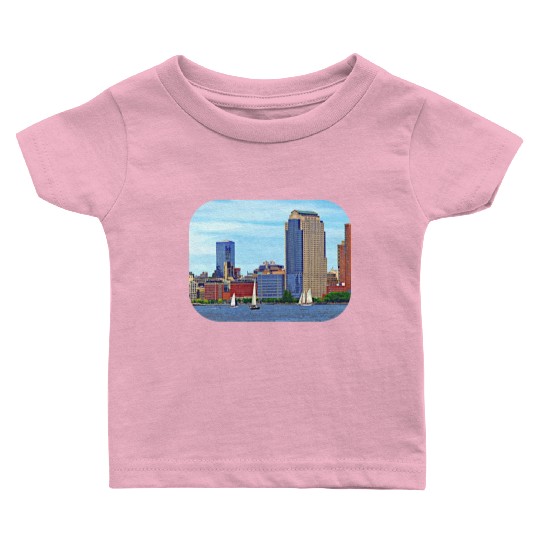 Manhattan NY - Boats By Manhattan Skyline Baby T Shirts