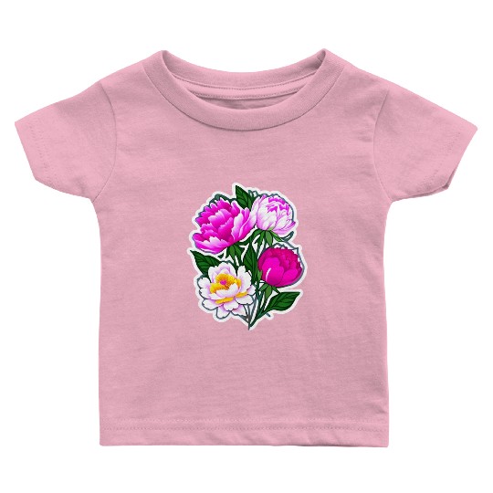 Peony Flower Art Baby T Shirts