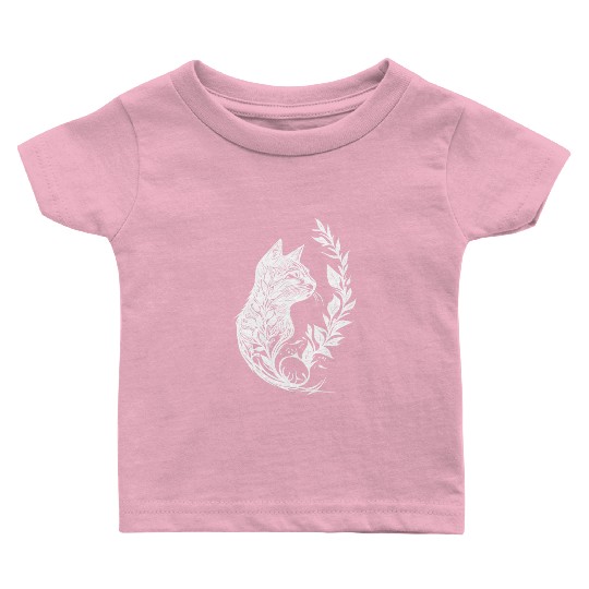 Cute Little Cat In Nature Tattoo Style Baby T Shirts