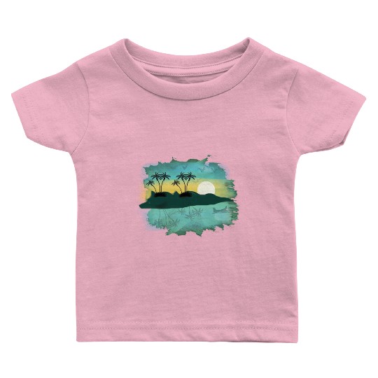 Beach Sunset Watercolor Design Sublimation Art 2 Baby T Shirts