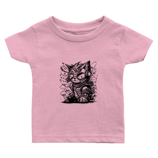 Little Cool Space Cat Splash Tattoo Style Baby T Shirts