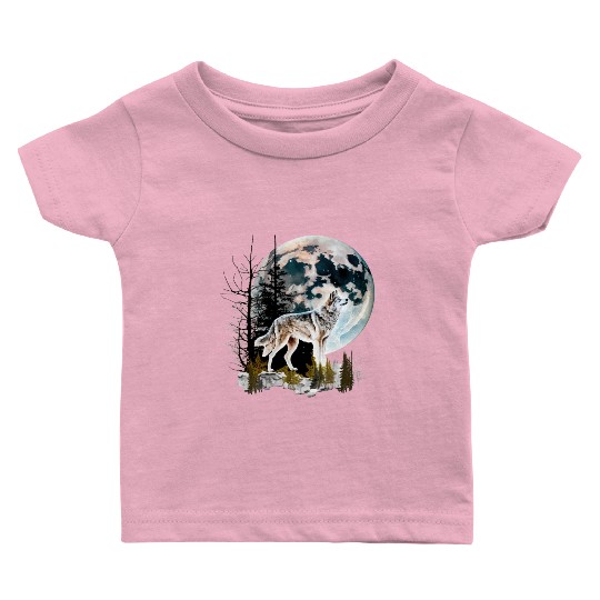 Wolf Moonlight Forest Wild Werewolf Watercolor 2 Baby T Shirts