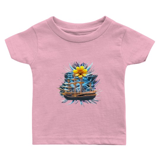 Pirate Flower Ship Baby T Shirts