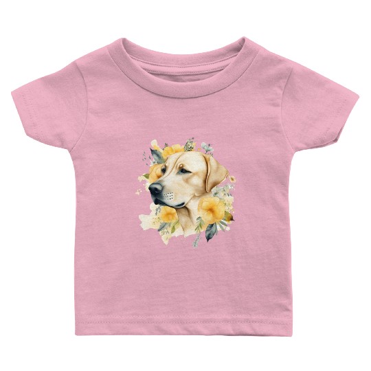 Yellow Lab Dog Watercolor Floral Baby T Shirts
