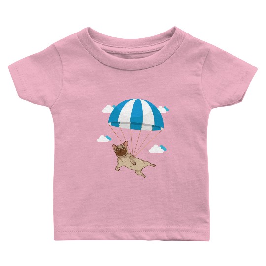 Funny Pug Dog Lover Pet Skydiving Parachute Baby T Shirts