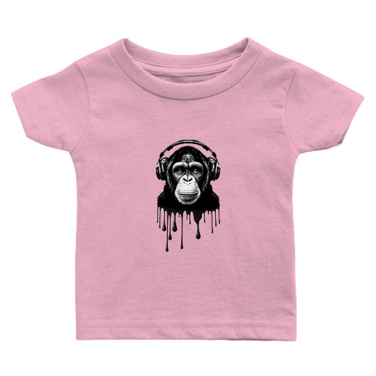 Chimpanzee with Headphones Monkey Music DJ Baby T Shirts