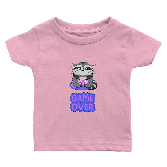 Game Over fat wicked raccoon playing on a console Baby T Shirts