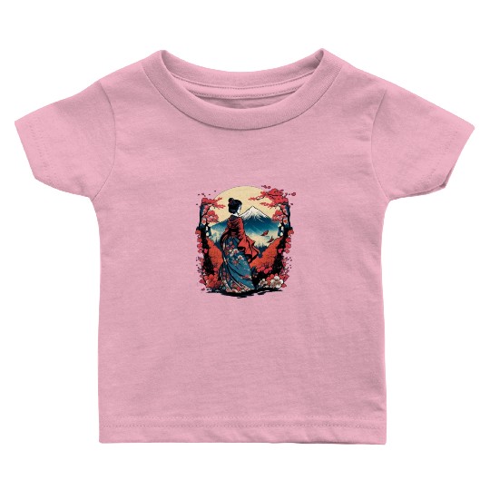 Mount Fuji Fujisan Fujiyama Floral Geisha Baby T Shirts