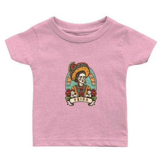 Frida Kahlo Floral Portrait Funny Cinco De Mayo Baby T Shirts