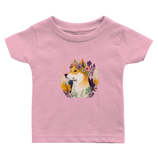 Cute Shiba Inu Flower Crown Pet Dog Breed Floral P Baby T Shirts