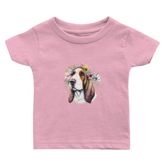 Cute Basset Hound Flower Crown Pet Dog Breed Flora Baby T Shirts