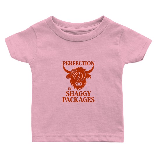 Perfection In Shaggy Packages Highland Cow Baby T Shirts
