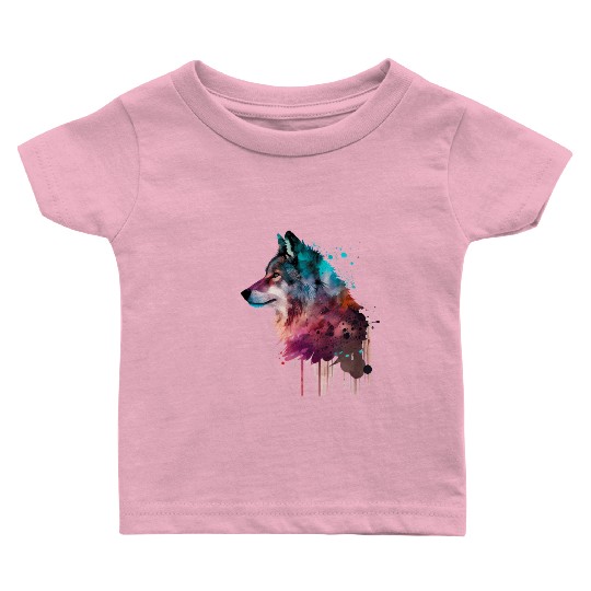 Wolf Multicolor Watercolor Portrait Baby T Shirts