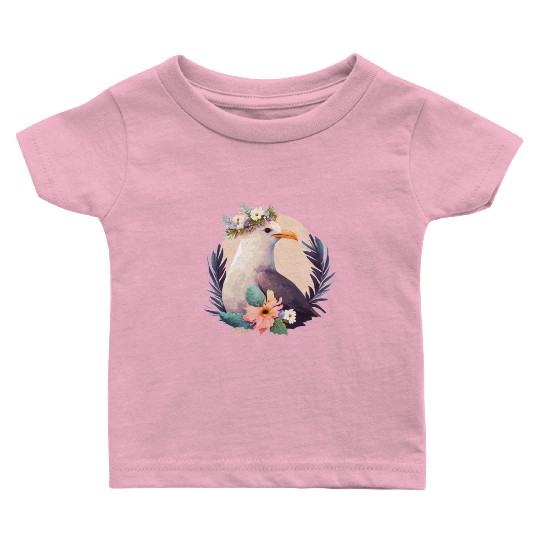 Cute Seagull Bird Flower Crown Floral Birds Baby T Shirts