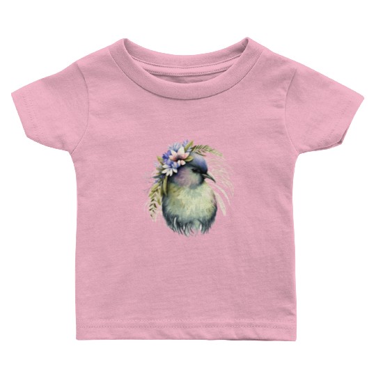 Cute Kiwi Bird Flower Crown Floral Exotic Birds Baby T Shirts