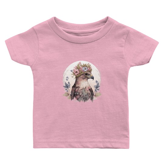Cute Hawk Bird Of Prey Flower Crown Floral Bird Wa Baby T Shirts