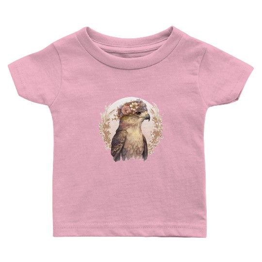 Watercolor Hawk Bird Of Prey Flower Crown Floral B Baby T Shirts