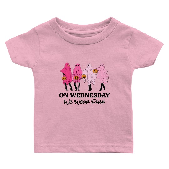 Breast Cancer On Wednesday We Wear Pink Halloween Baby T Shirts