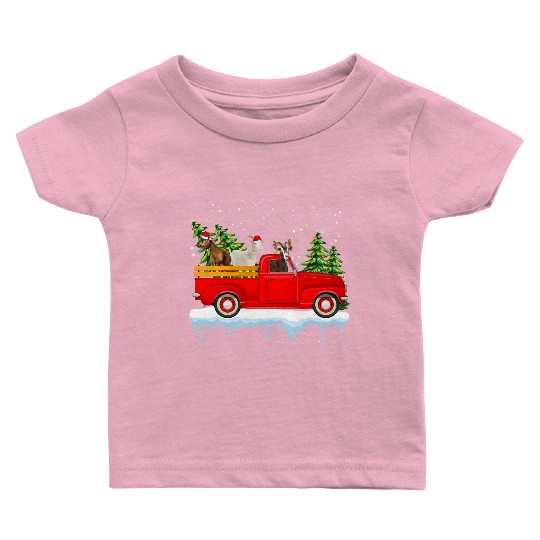 Santa Goat Ride Red Truck Christmas Tree Farmer Xm Baby T Shirts