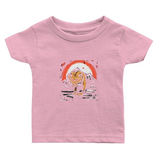 zen cartoons japan tiger mountains Baby T Shirts