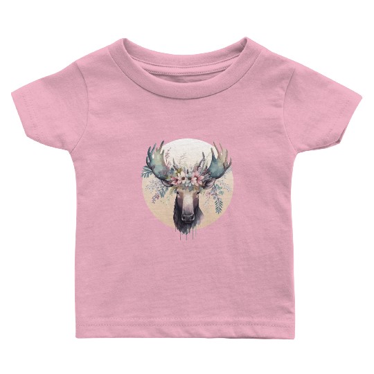 Cute Moose Flower Crown Animal Lovers Baby T Shirts