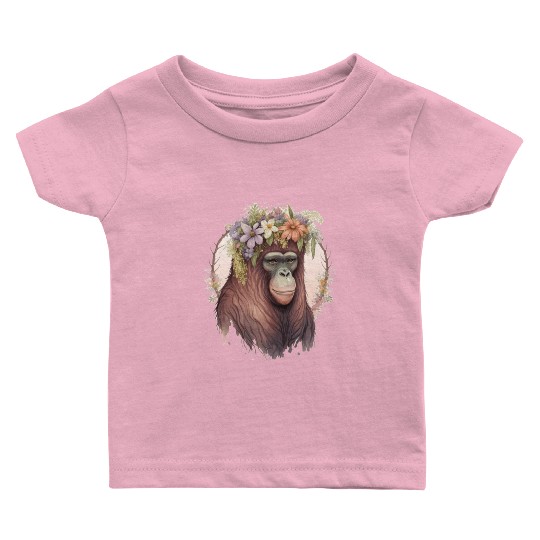 Cute Orangutan Flower Crown Monkey Lover Baby T Shirts