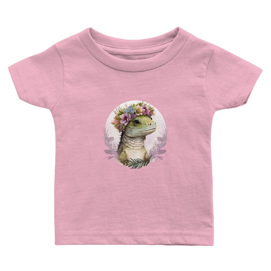 Cute Lizard Flower Crown Lizard Lover Baby T Shirts