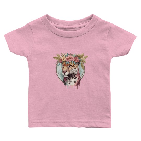 Flower Crown Jaguar Floral Animal Lovers Baby T Shirts