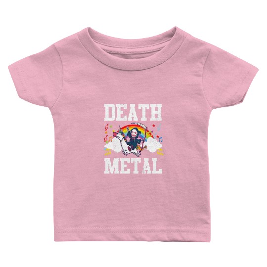 Death Metal Grim Reaper Riding A Unicorn Trick Baby T Shirts