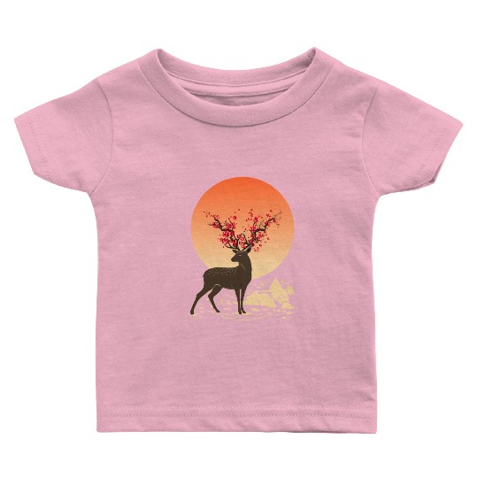 Sakura Deer Spirit Sika Deer Spirit Oriental Baby T Shirts