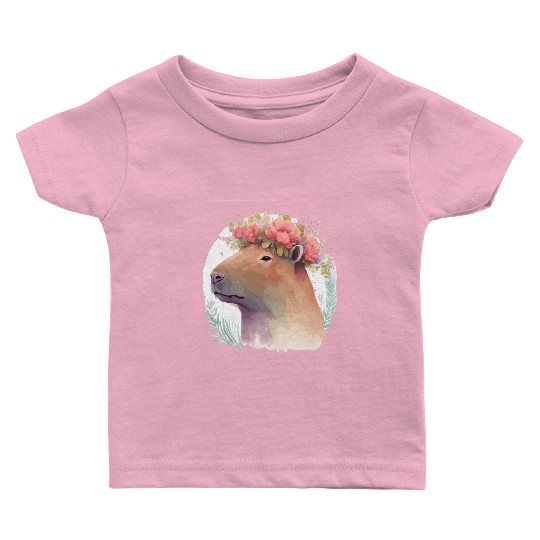 Watercolor Capybara Rodent Flower Crown Animal Lov Baby T Shirts