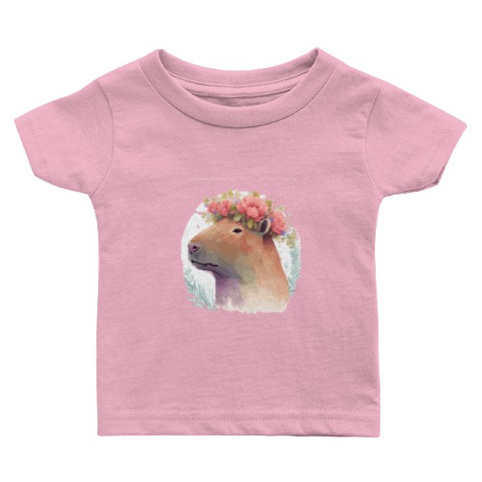 Watercolor Capybara Rodent Flower Crown Animal Lov Baby T Shirts
