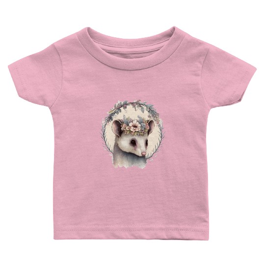 Cute Possum Flower Crown Watercolor Animal Lover Baby T Shirts