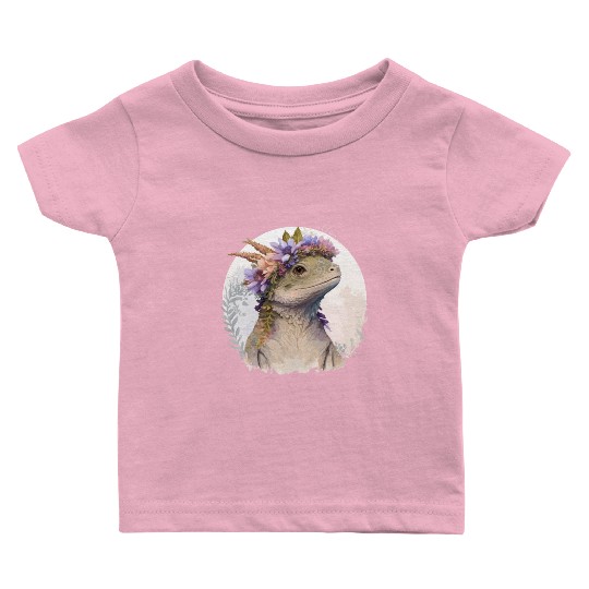 Watercolor Lizard Flower Crown Floral Reptile Love Baby T Shirts