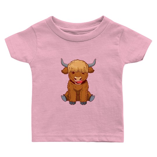 Scottish Highland Cow Cute Heifer Cattle Cow Farme Baby T Shirts