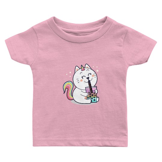 Bubble Tea Cute Kawaii Unicorn Cat Japanese Baby T Shirts