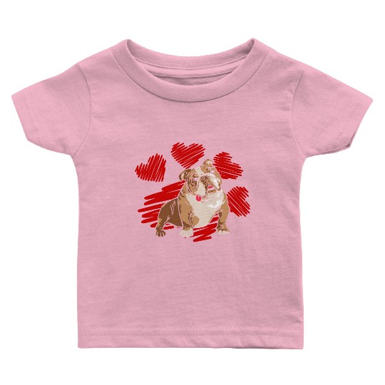 I Love My English Bulldog Dog Paw With Heart Baby T Shirts