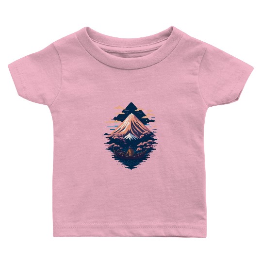 Serene Mount Fuji Sunset Peaceful River Scenery Baby T Shirts