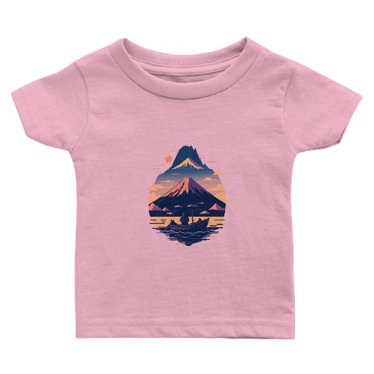 Serene Mount Fuji Sunset Peaceful River Scenery Baby T Shirts