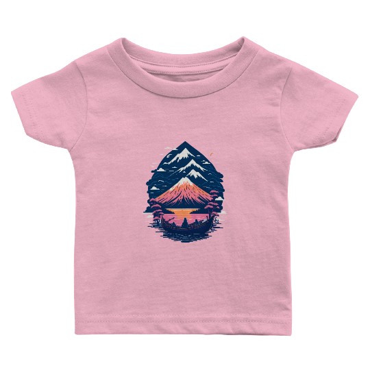 Serene Mount Fuji Sunset Peaceful River Scenery Baby T Shirts