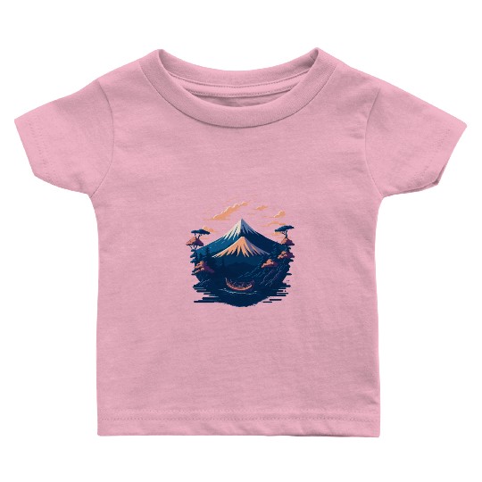 Serene Mount Fuji Sunset Peaceful River Scenery Baby T Shirts
