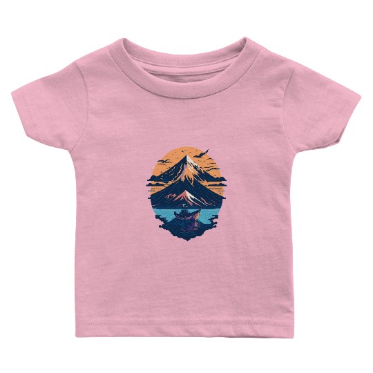 Serene Mount Fuji Sunset Peaceful River Scenery Baby T Shirts