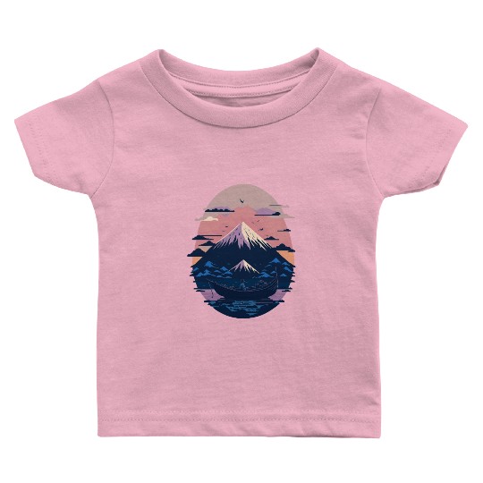 Serene Mount Fuji Sunset Peaceful River Scenery Baby T Shirts