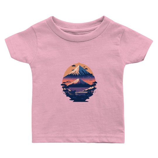 Serene Mount Fuji Sunset Peaceful River Scenery Baby T Shirts