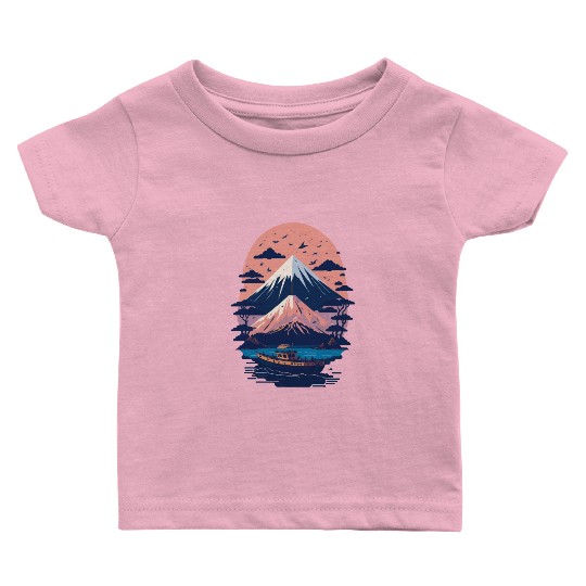 Serene Mount Fuji Sunset Peaceful River Scenery Baby T Shirts