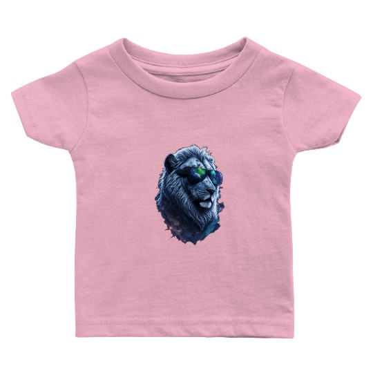 Silver Lion in Space: The Coolest Cat with Shades Baby T Shirts