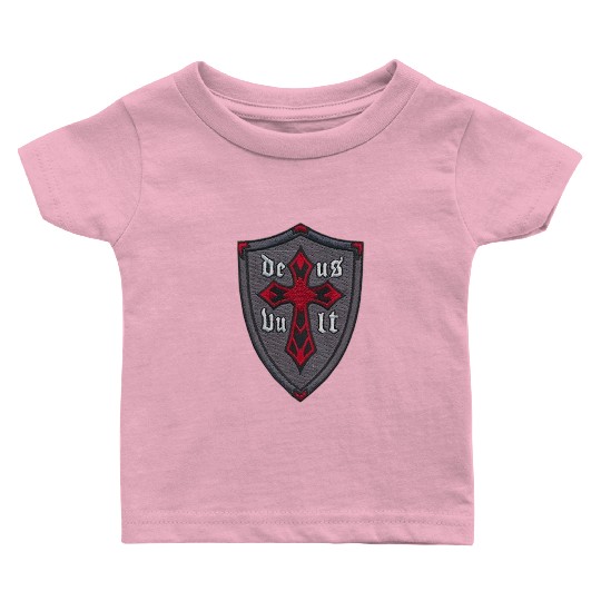 Deus Vult Cross on Shield Baby T Shirts