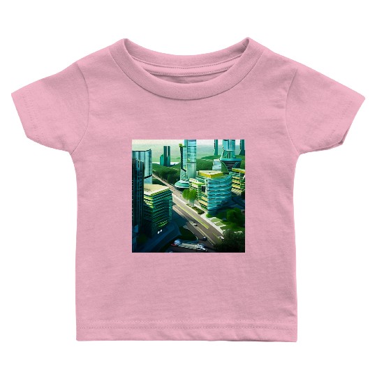 Green Horizon: A Vision of Sustainable Cityscape Baby T Shirts