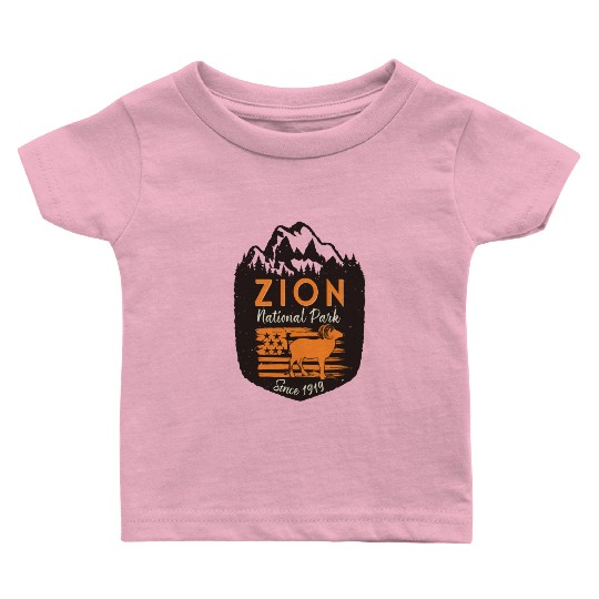 Zion National Park Us Flag Bighorn Sheep Mountains Baby T Shirts